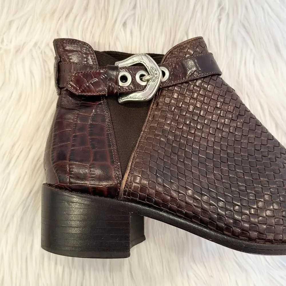 Brighton Winona Woven Leather Ankle Boot Snake Print Silver Buckle Chelsea Brown - Picture 5 of 10